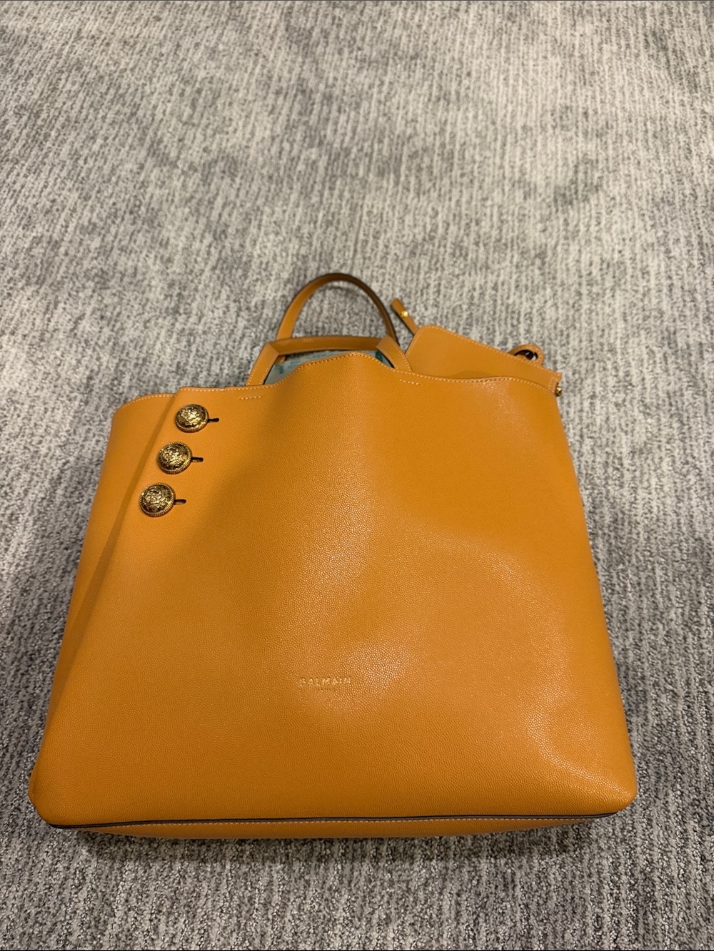 Balmain Leather Tote Bag with Gold Buttons
